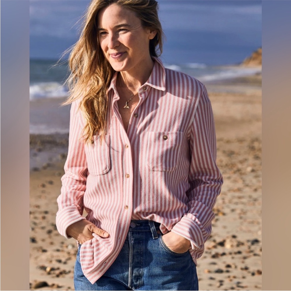 Faherty Blush and White Striped Button Down Shirt